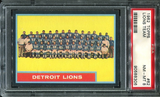 1962 Topps #62 - Detroit Lions Team - PSA 8