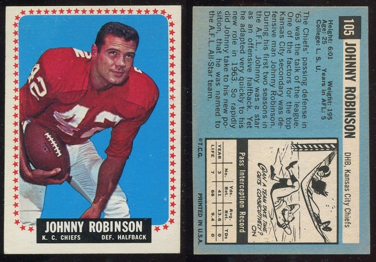 1964 Topps #105 - Johnny Robinson - ex