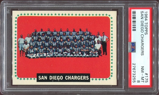 1964 Topps #175 - San Diego Chargers Team - PSA 8