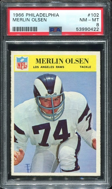 1966 Philadelphia #102 - Merlin Olsen - PSA 8