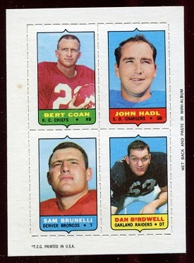 1969 Topps 4-in-1 #14 - Bert Coan, John Hadl, Sam Brunelli, Dan Birdwell - ex