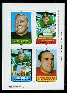 1969 Topps 4-in-1 #42 - Jim Otto, Dave Herman, Dennis Randall, Dave Costa - nm