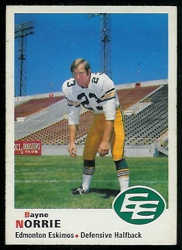 1970 O-Pee-Chee CFL #60 - Bayne Norrie - exmt