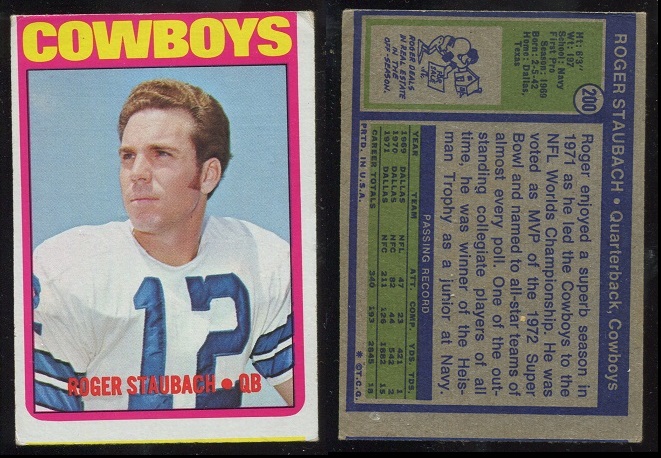 1972 Topps #200 - Roger Staubach - vg mc