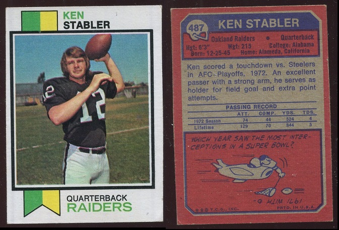 1973 Topps #487 - Ken Stabler - vg
